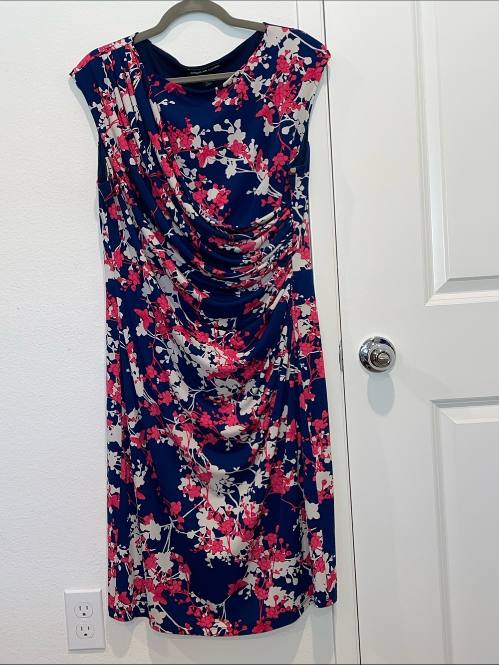 Sleeveless Navy Floral Draped Neck Dress - Unknown Brand